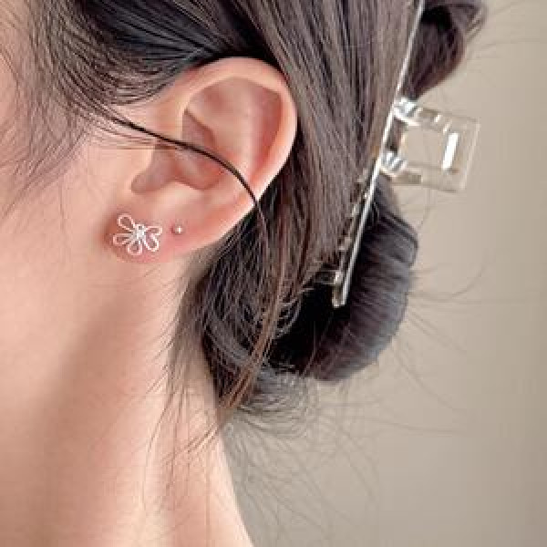 A46378 sterling silver cubic zirconia flower stud simple elegant earrings