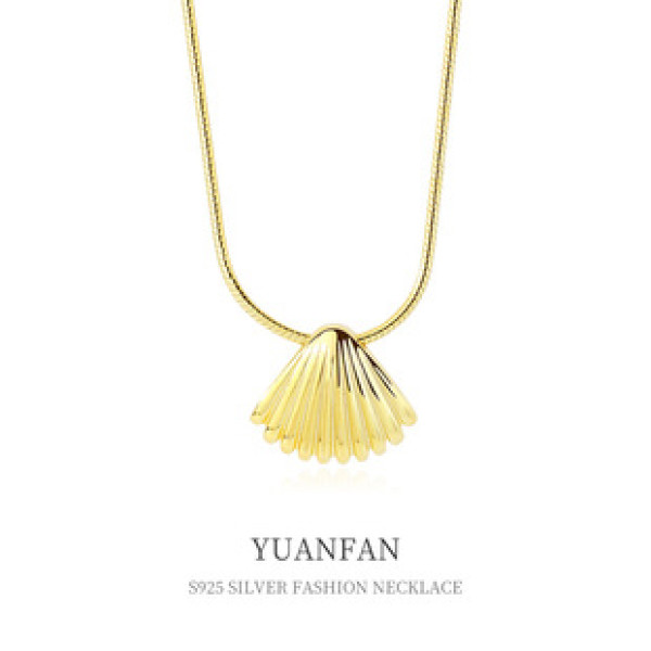 A41333 sterling silver fanshape shell vintage necklace
