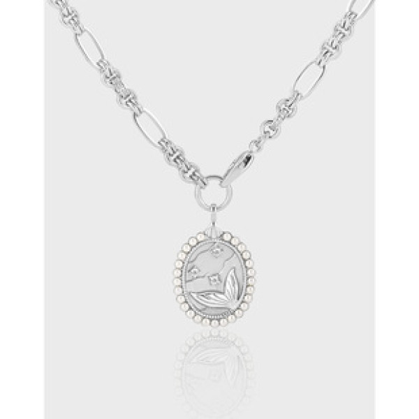 A40629 elegant geometric oval pearl s925 sterling silver necklace