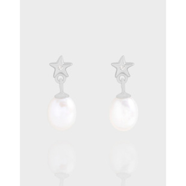 A41457 design natural pearl stars stud sterling silver s925 earrings