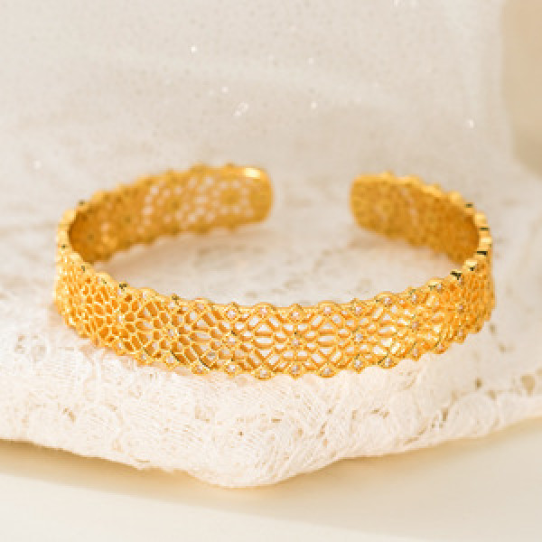 A45538 s925 sterling silver sweet starts rhinestone hollowed lace bangle bracelet