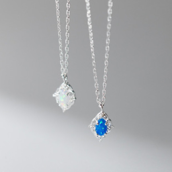 A41583 s925 sterling silver rhombic rhinestone artificial opal elegant sweet choker necklace