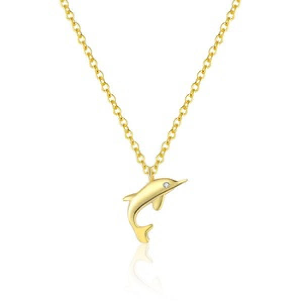 A45849 s925 sterling silver dolphin pendant gold cubic zirconia necklace