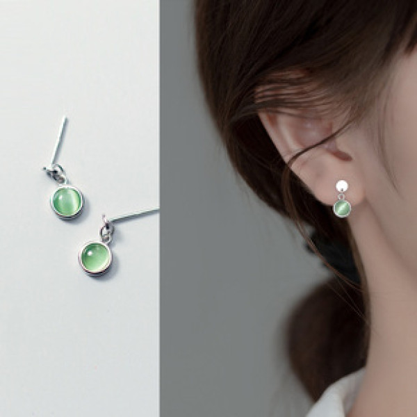 A35861 s925 sterling silver trendy green opal short dangle earrings