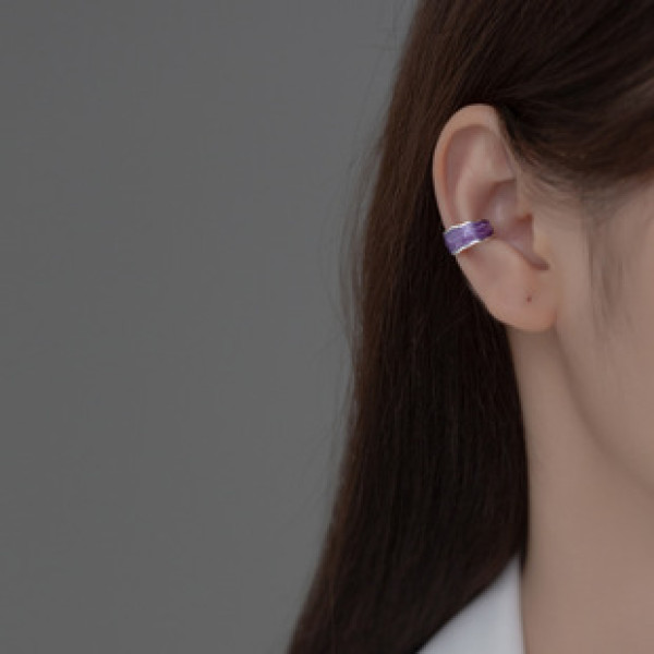 A40603 s925 silver purple piercing clipon simple elegant earrings