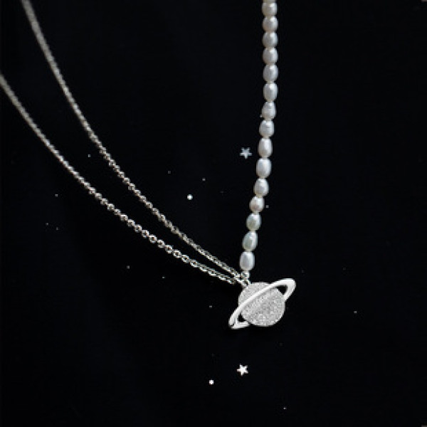 A34020 s925 sterling silver pearl ball necklace