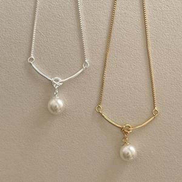 A45183 sterling silver twist pearl simple necklace