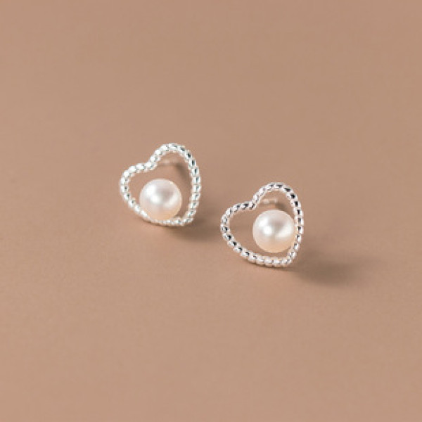 A41235 s925 sterling silver pearl twist heart stud vintage trendy earrings