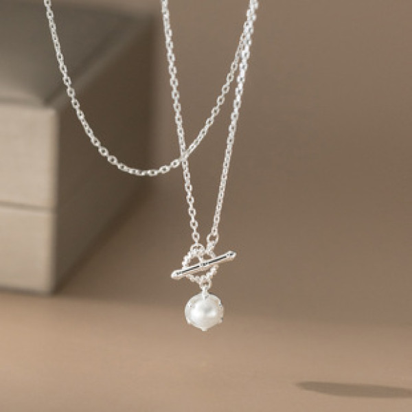 A42846 s925 sterling silver pearl fashion elegant necklace