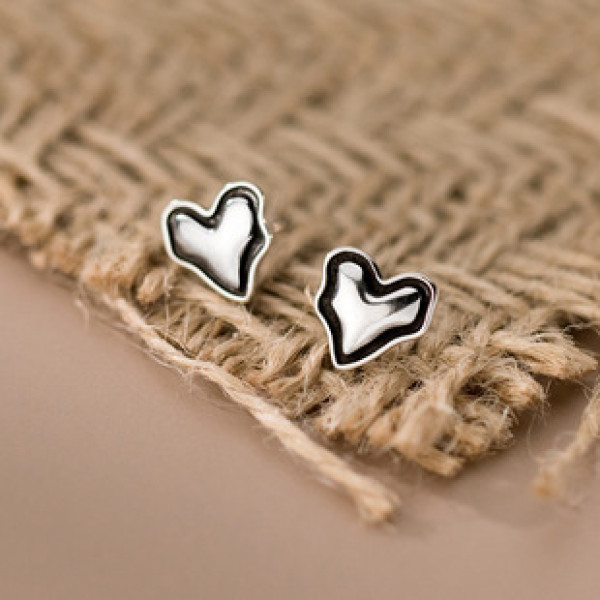 A42183 s925 sterling silver thai heart black bar stud unique earrings