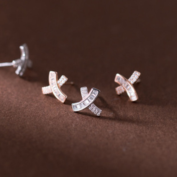 A41231 s925 sterling silver rhinestone stud sweet elegant earrings