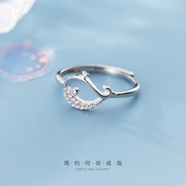 A45363 s925 silver trendy simple ocean rhinestone hollowed ring