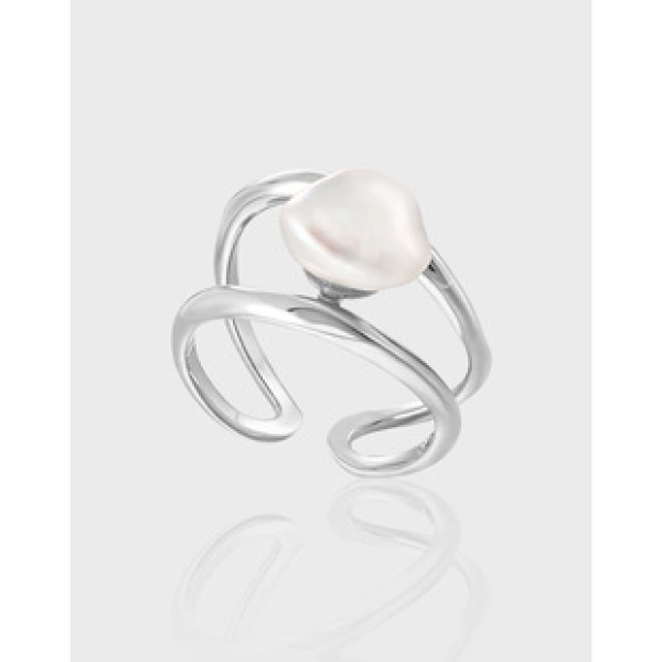 A40309 unique double doublelayer layered hollowed pearl s925 sterling silver ring