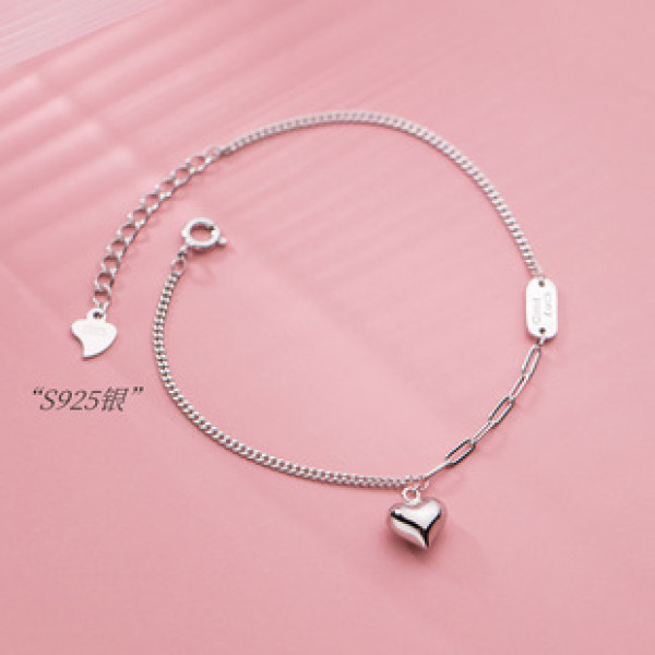 A38141 s925 sterling silver heart charm sweet design elegant bracelet
