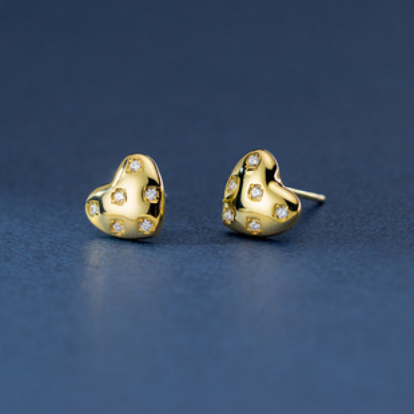 A40185 s925 sterling silver rhinestone heart stud design sweet elegant earrings
