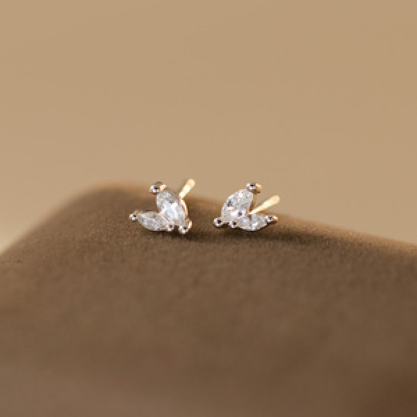 A45145 s925 sterling silver sweet rhinestone leaf stud earrings