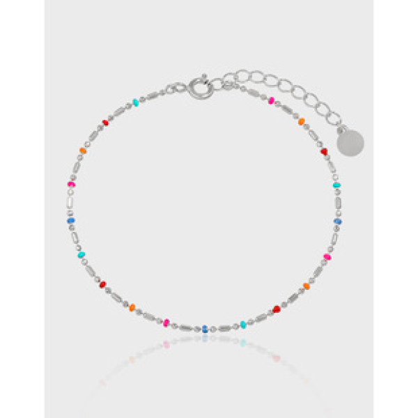 A38888 design simple unique colorful beaded chain bar s925 sterling silver charm bracelet