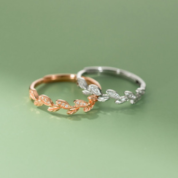 A43236 s925 sterling silver rhinestone tree leaf trendy ring