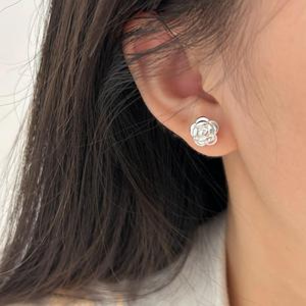 A43714 sterling silver flower stud simple elegant earrings