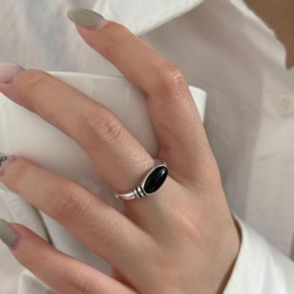 A43206 sterling silver black agate unique elegant ring