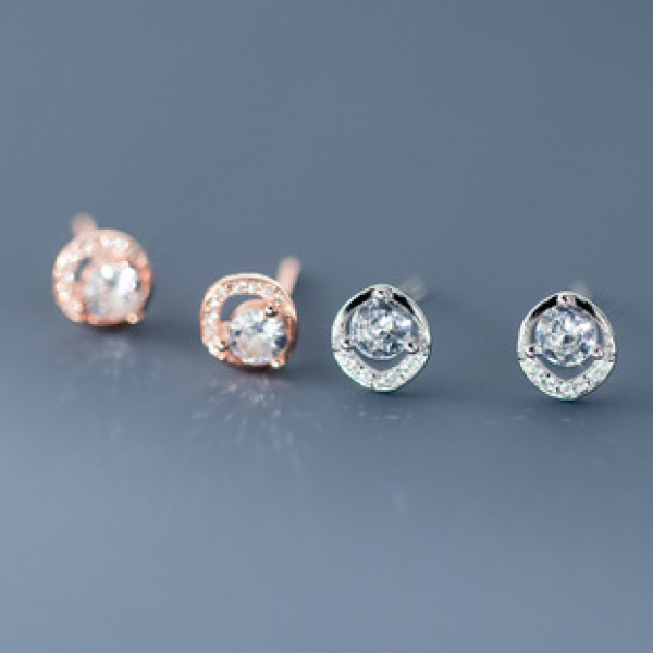 A41537 s925 sterling silver elegant sweet sparkling rhinestone circle hollowed earrings