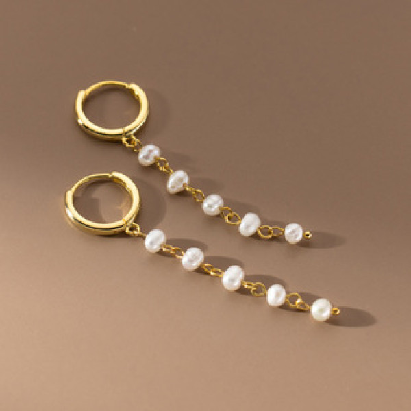 A39476 s925 sterling silver pearl dainty sweet long earrings