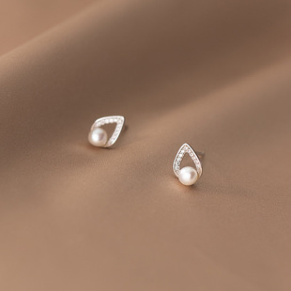 A33805 s925 sterling silver sweet simple rhinestone teardrop pearl chic earrings