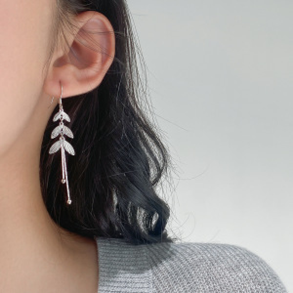 A46213 s925 sterling silver sweet layered tree leaf fringe ear hook