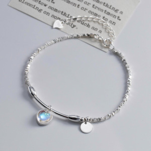 A43831 s925 silver trendy sweet unique heart glass oval bead charm bracelet