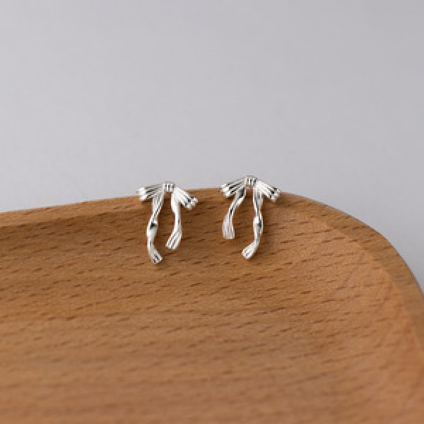 A44402 s925 sterling silver bar ribbon butterfly stud sweet earrings