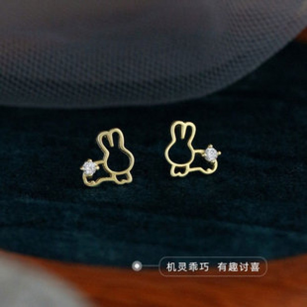 A37347 s925 silver cute rabbit sweet simple stud earrings