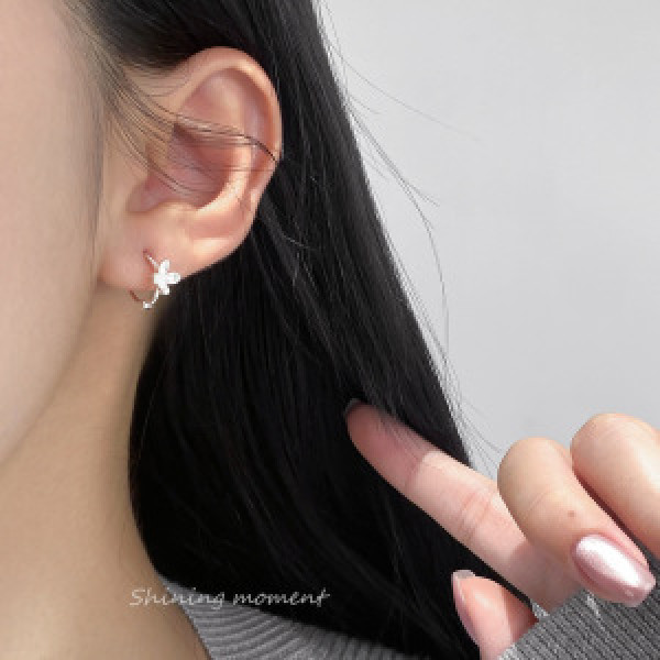 A46355 s925 sterling silver simple bar stripe flower ear buckle
