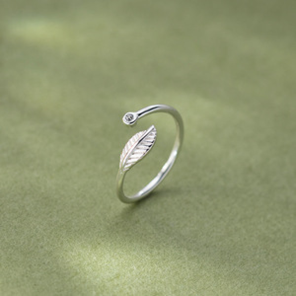 A45143 s925 sterling silver sweet dainty tree leaf rhinestone ring