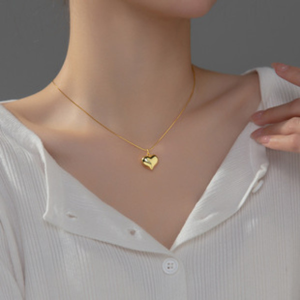 A42839 s925 sterling silver simple heart heartshape pendant necklace