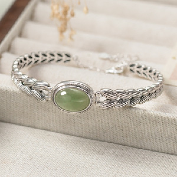 A46104 s925 sterling silver thai oval bangle bracelet