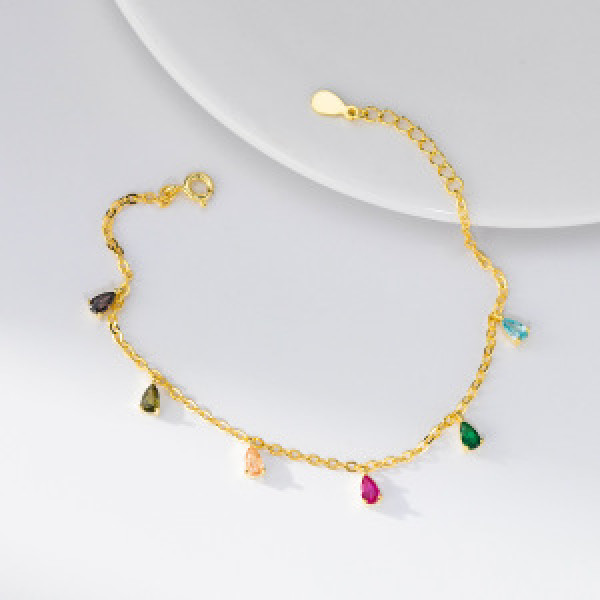 A46404 s925 silver simple elegant rhinestone teardrop charm bracelet