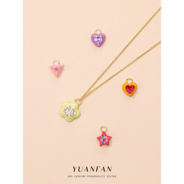 A43628 s925 sterling silver colorful cubic zirconia heart unique sweet necklace