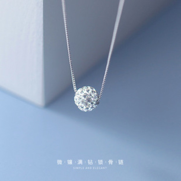 A42755 s925 silver cute rhinestone ball sweet short crystal necklace