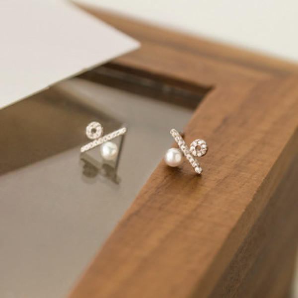 A41236 s925 sterling silver rhinestone pearl stud earrings