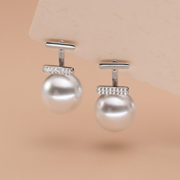A40147 s925 sterling silver artificial pearl rhinestone stud grade elegant earrings
