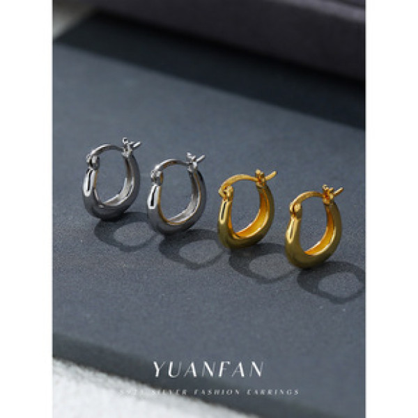 A42041 s925 silver design gold metal square hoop earrings