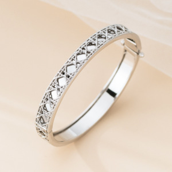 A45984 s925 sterling silver dainty simple elegant lace bar bangle bracelet