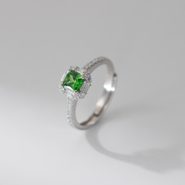 A44931 s925 sterling silver sweet dainty green rhinestone square ring