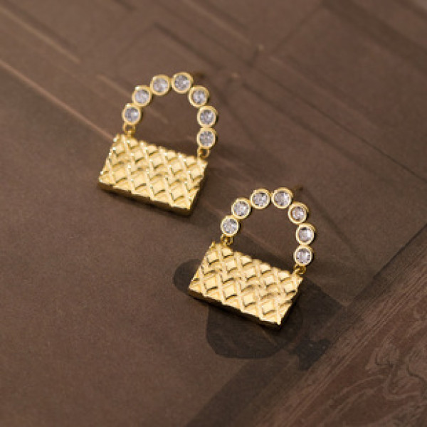 A37881 s925 sterling silver goldplated rhinestone vintage elegant design earrings