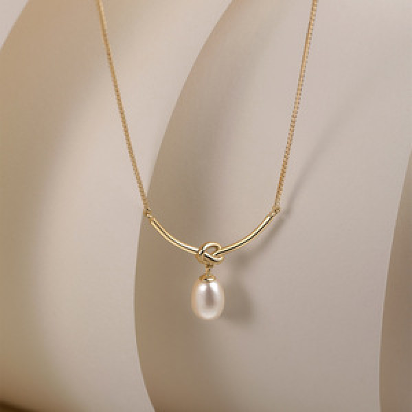 A43697 s925 sterling silver rope pearl simple necklace