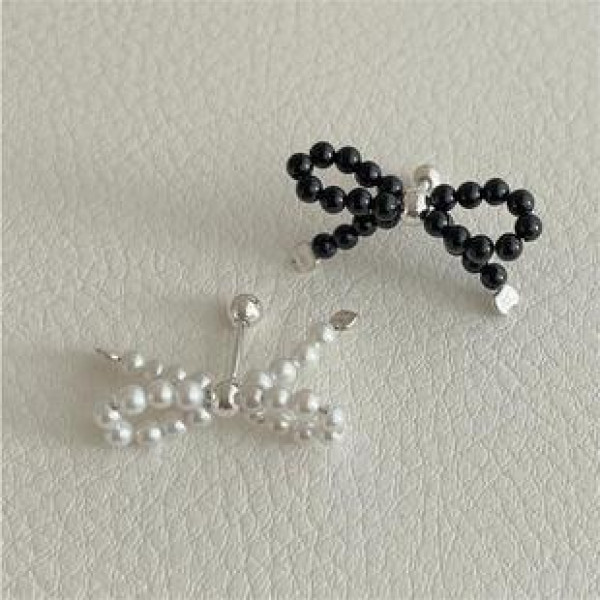 A41961 sterling silver pearl butterfly stud simple elegant earrings