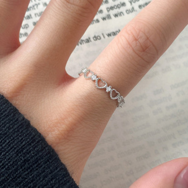 A43437 s925 silver heart trendy hollowed heartshape adjustable sweet ring
