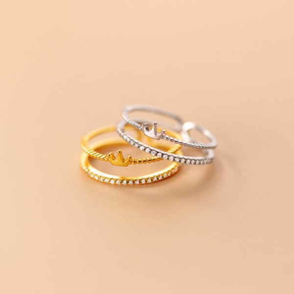 A44978 s925 silver sweet crown rhinestone double layered bar elegant ring