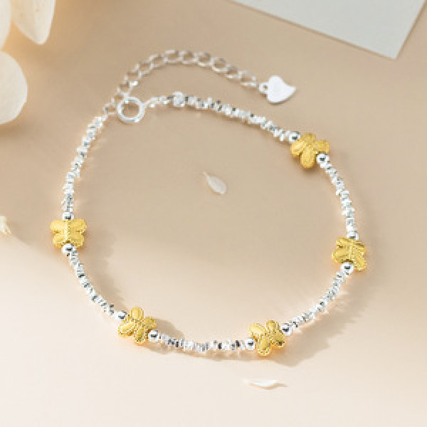 A45724 s925 silver trendy sweet dainty gold butterfly charm bracelet