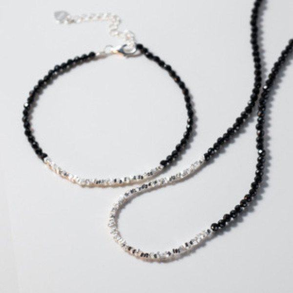 A39516 s925 sterling silver unique black charm elegant necklace bracelet